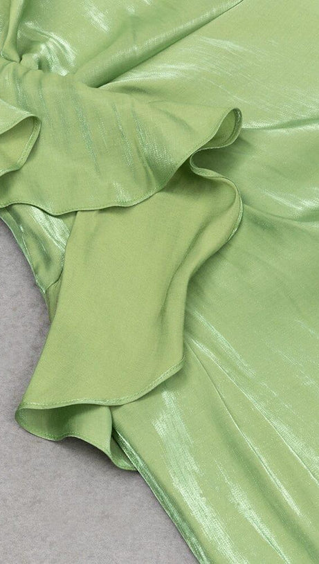 SATIN FOREST CORSET MAXI DRESS IN GREEN