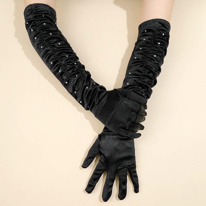 AIIZIE BLACK PLEATED DIAMOND GLOVES - product image