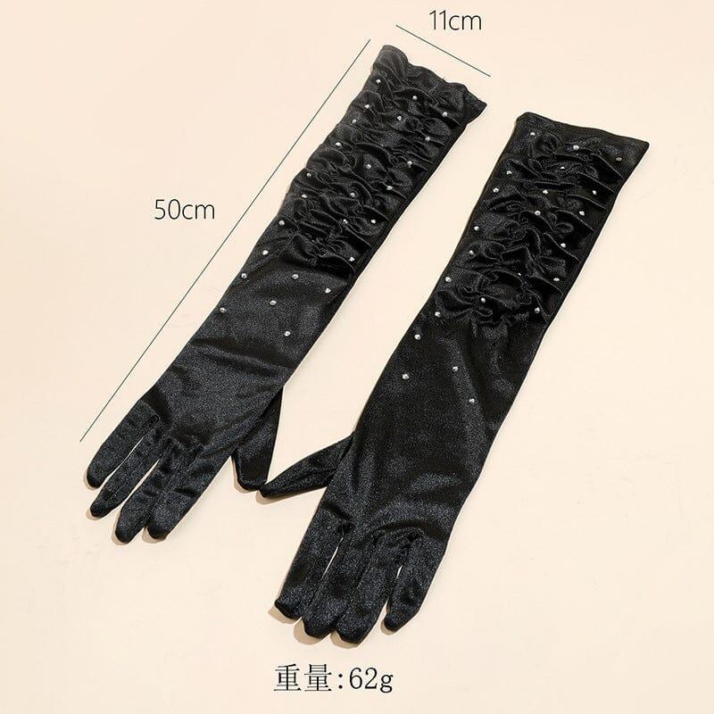 AIIZIE BLACK PLEATED DIAMOND GLOVES - product image