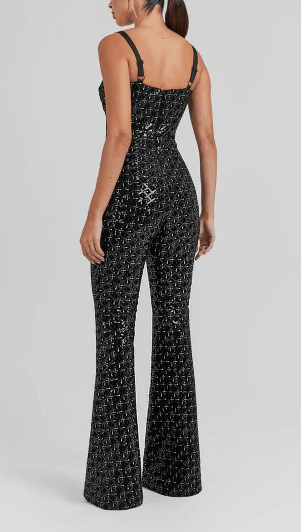 AIIZIE BLACK SEQUIN SUSPENDER STRAPLESS STRAPLESS SLIM FIT JUMPSUIT - product image