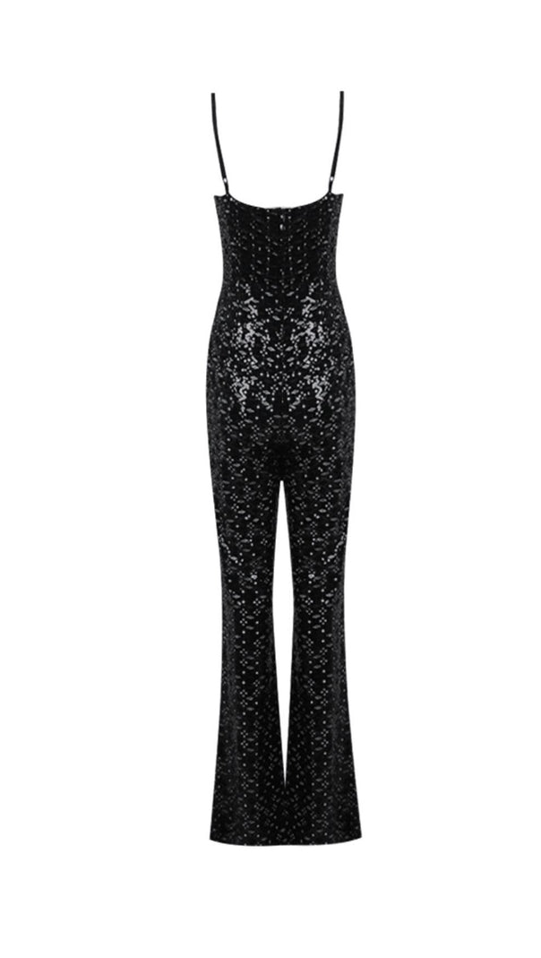 AIIZIE BLACK SEQUIN SUSPENDER STRAPLESS STRAPLESS SLIM FIT JUMPSUIT - product image