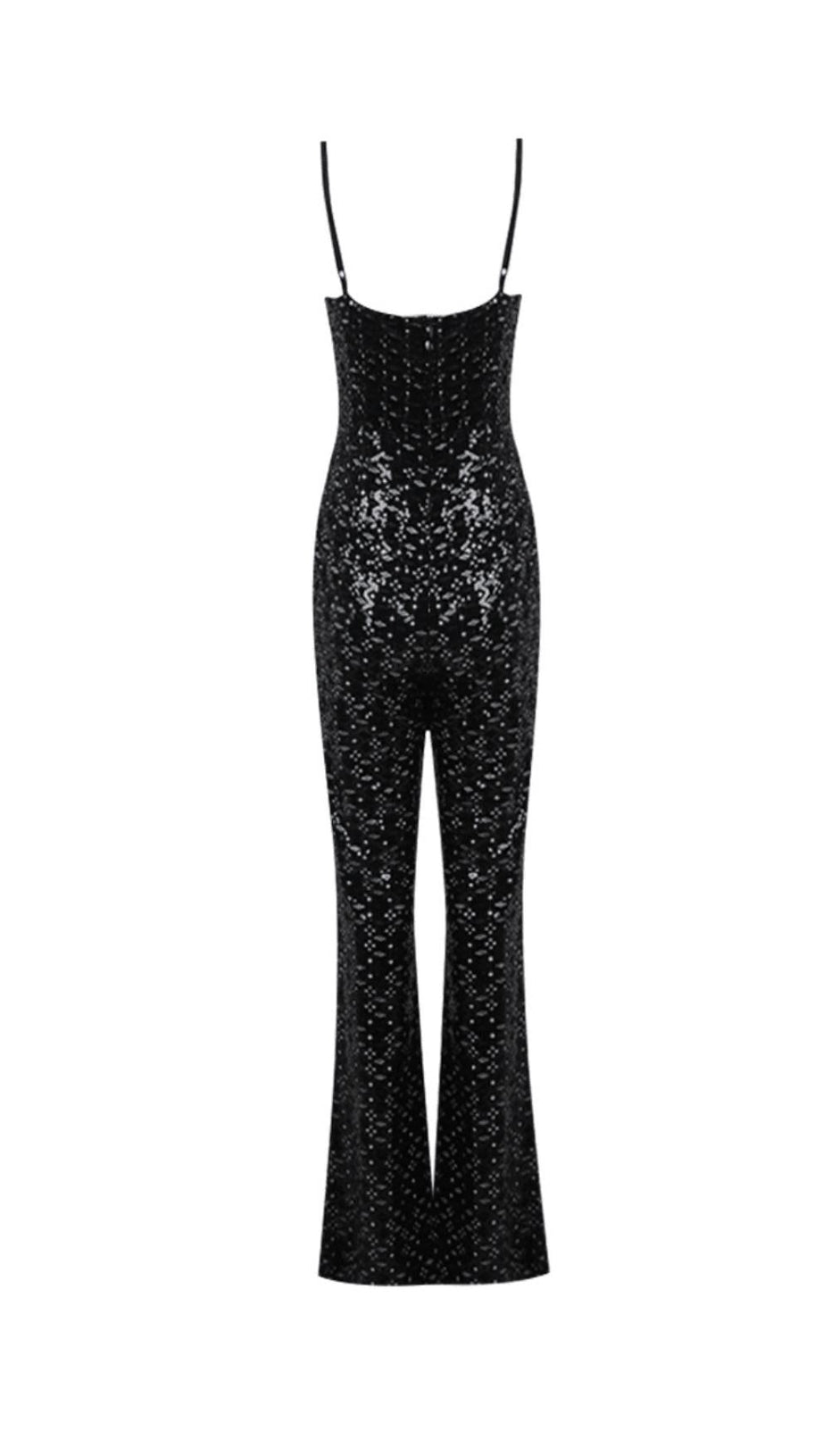 BLACK SEQUIN SUSPENDER STRAPLESS STRAPLESS SLIM FIT JUMPSUIT