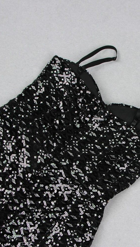 BLACK SEQUIN SUSPENDER STRAPLESS STRAPLESS SLIM FIT JUMPSUIT