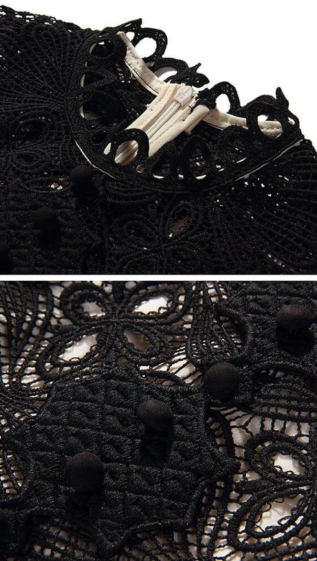 ROUND NECK LONG SLEEVE A LINE EMBROIDERY HOLLOW OUT MINI DRESS