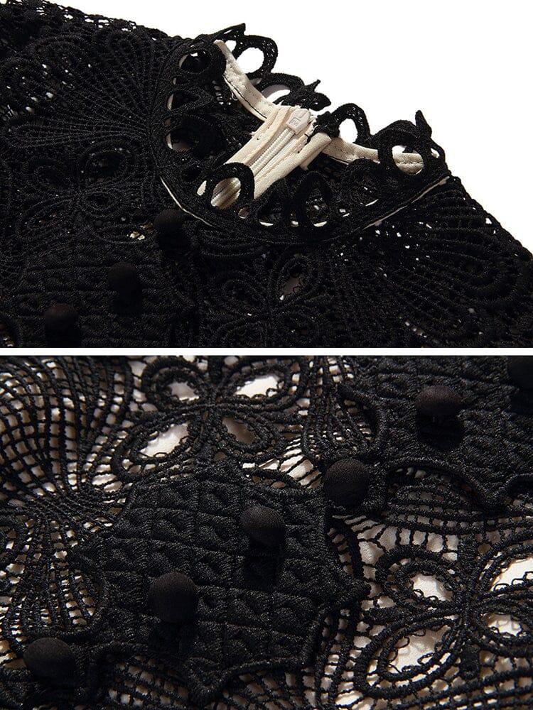 AIIZIE ROUND NECK LONG SLEEVE A LINE EMBROIDERY HOLLOW OUT MINI DRESS - product image