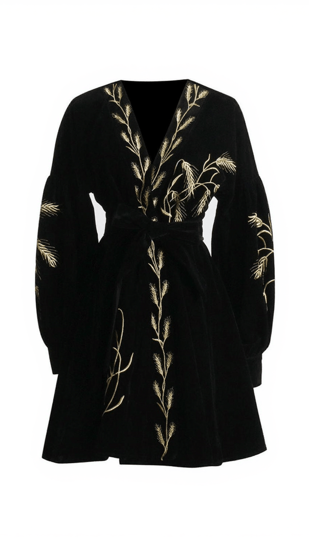 AIIZIE TIMOTHY PLANTS EMBROIDERED VELVET COAT DRESS - product image