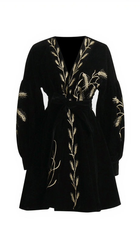 ABITO CON CAPPOTTO IN VELLUTO RICAMATO DI TIMOTHY PLANTS