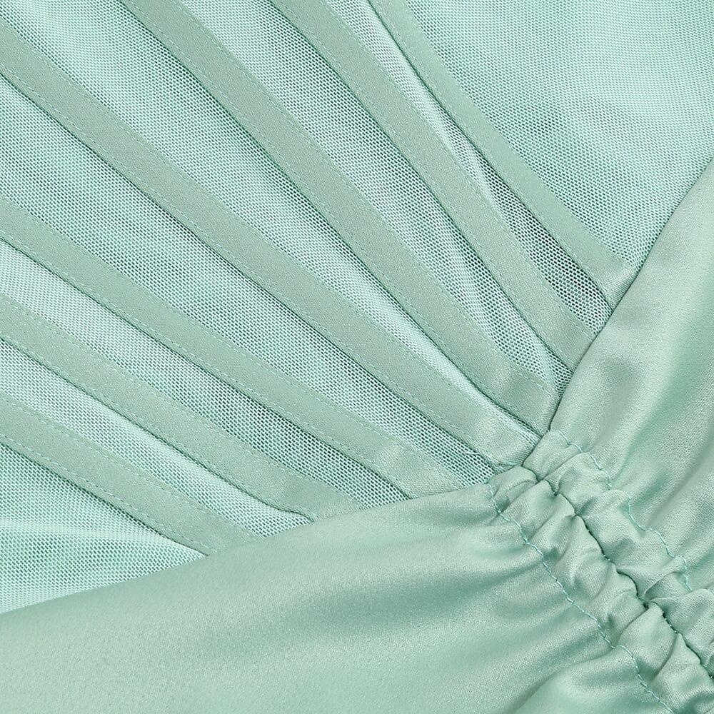 AIIZIE GREEN SATIN SWEETHEART NECK CORSET FRONT SPLIT MAXI DRESS - product image