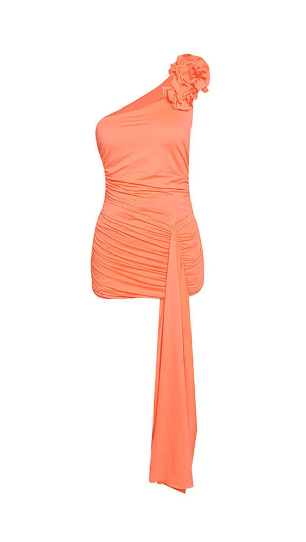 AIIZIE ORANGE ONE SHOULDER RUFFLE MINI DRESS - product image