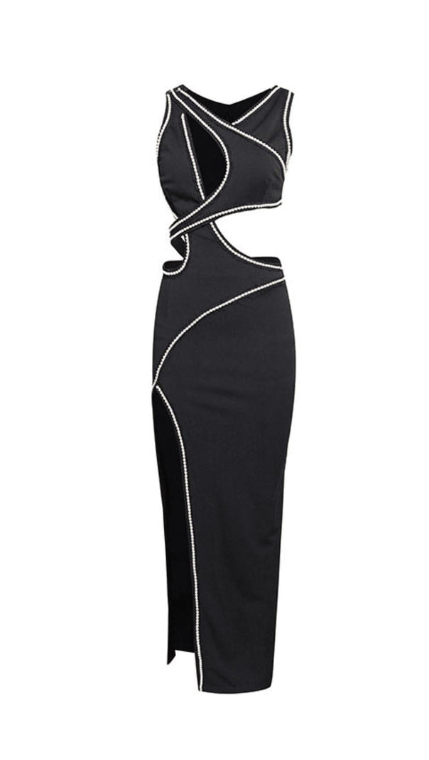 AIIZIE PEARL EMBELLISHED JERSEY MAXI DRESS IN BLCAK - product image