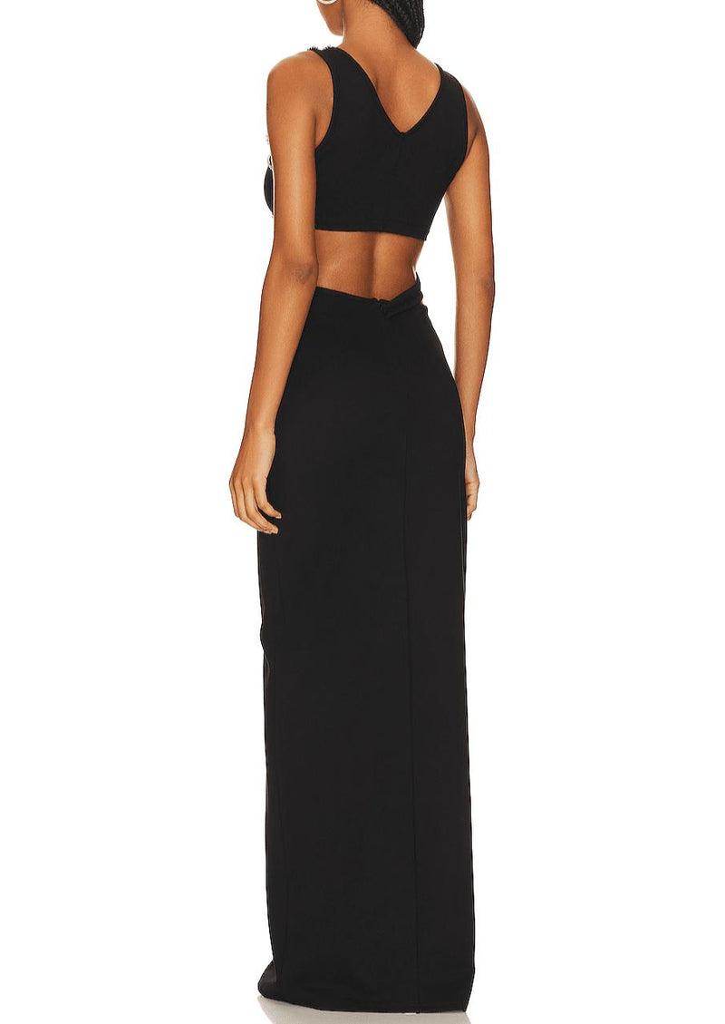 PEARL EMBELLISHED JERSEY MAXI DRESS IN BLCAK