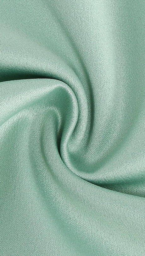 GREEN SATIN SWEETHEART NECK CORSET FRONT SPLIT MAXI DRESS