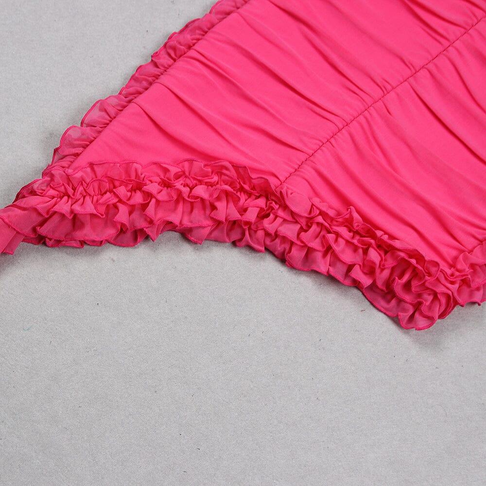 Pink Off Shoulder Ruffle Bandage Dress