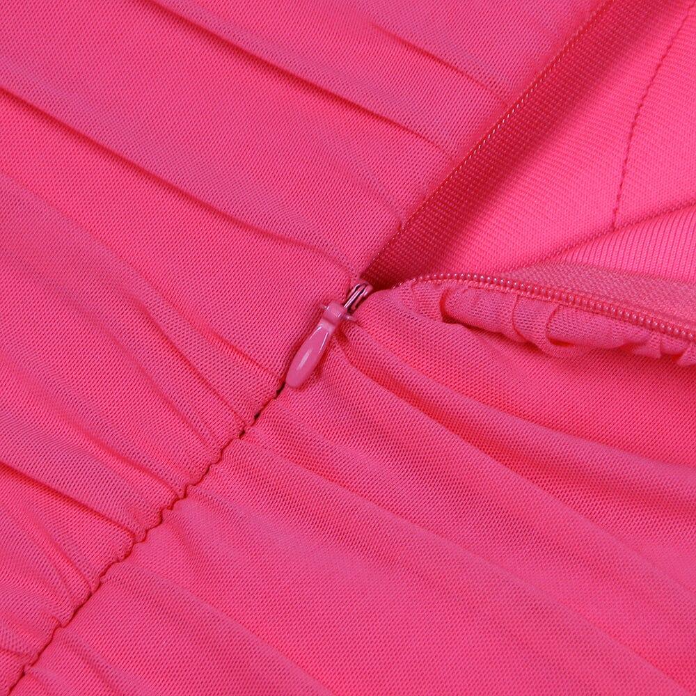 Pink Off Shoulder Ruffle Bandage Dress