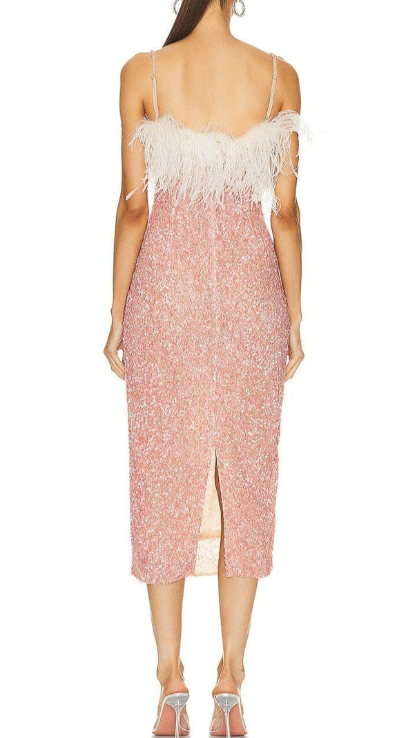 AIIZIE PINK SEQUIN-EMBELLISHED FEATHER MIDI DRESS - product image