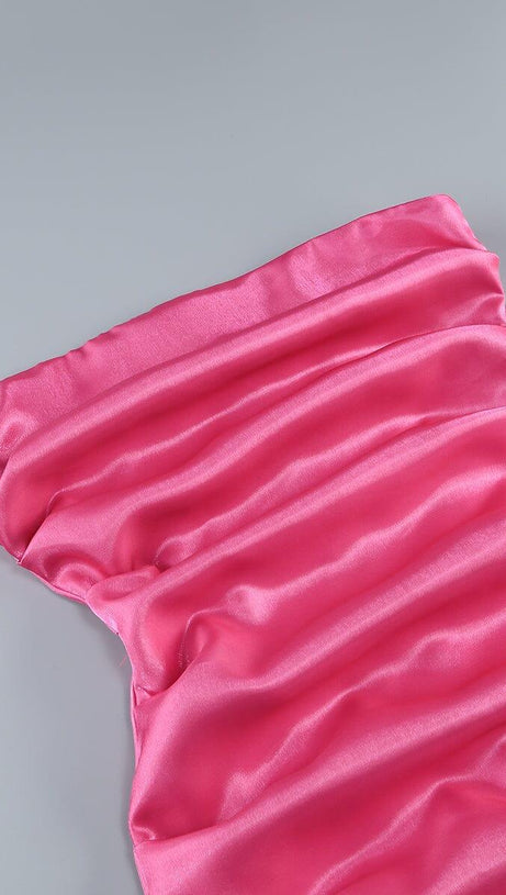 PINK TAFFETA STRAPLESS BOW MINI DRESS