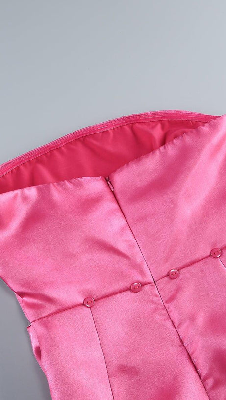 PINK TAFFETA STRAPLESS BOW MINI DRESS