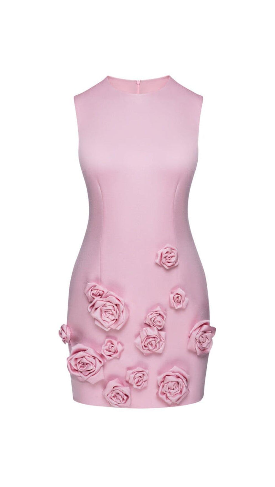 MINIKLEID AUS CADY MIT RUNDHALSAUSSCHNITT UND ROSENAPPLIKATION