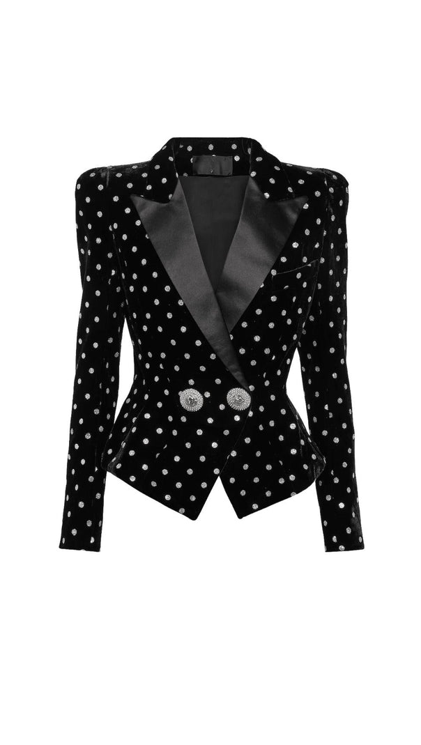 AIIZIE POLKA-DOT EMBELLISHED VELVET BLAZER - product image