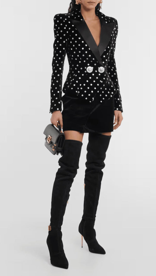 AIIZIE POLKA-DOT EMBELLISHED VELVET BLAZER - product image