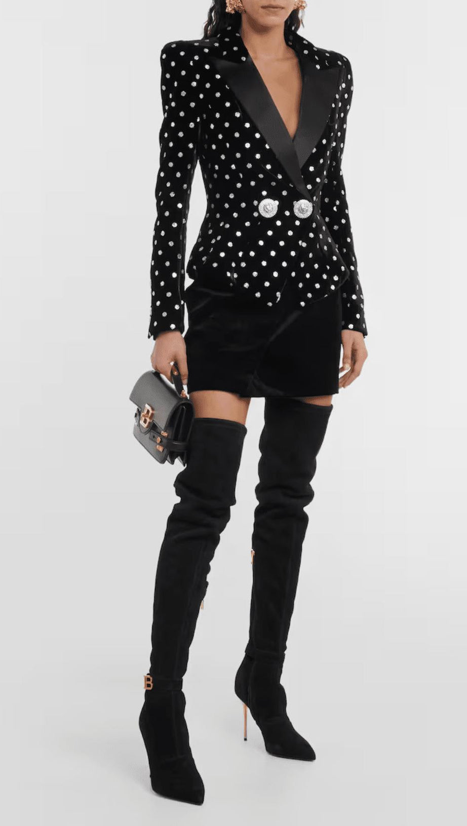 POLKA-DOT EMBELLISHED VELVET BLAZER