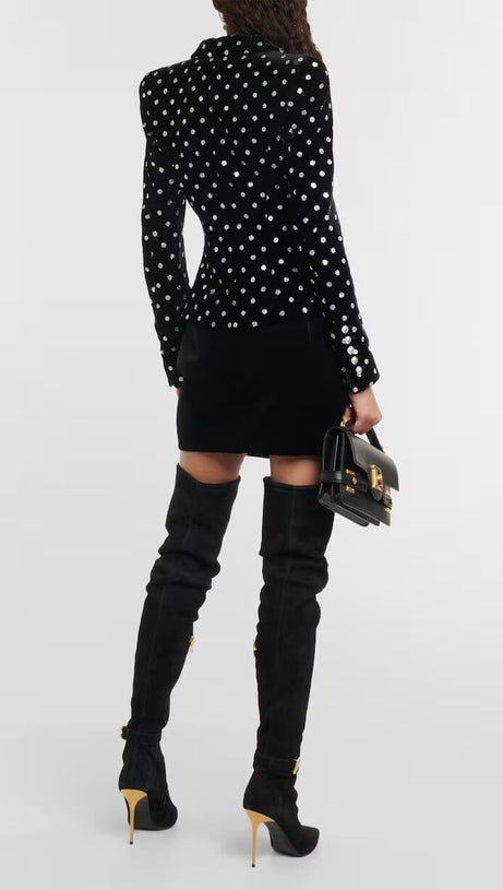 POLKA-DOT EMBELLISHED VELVET BLAZER