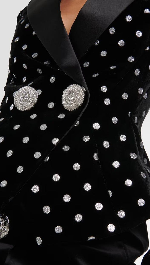 AIIZIE POLKA-DOT EMBELLISHED VELVET BLAZER - product image