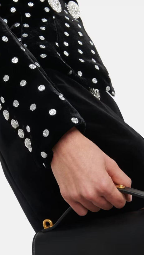 POLKA-DOT EMBELLISHED VELVET BLAZER