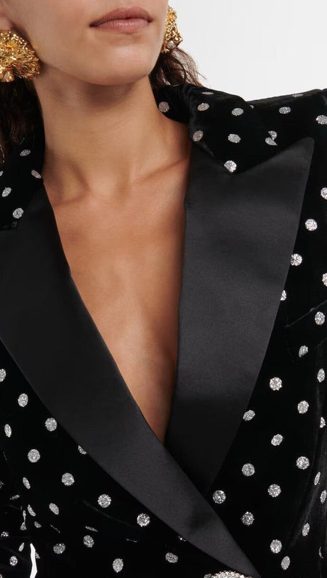POLKA-DOT EMBELLISHED VELVET BLAZER