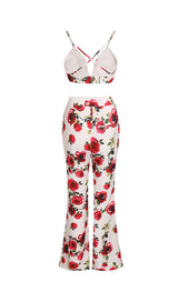 PRINTED LONG-SLEEVED SHIRT AND SUSPENDER TROUSERS THREE-PIECE SET