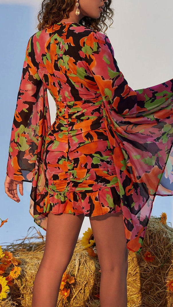 AIIZIE PRINTED RUFFLE MESH DRESS - product image