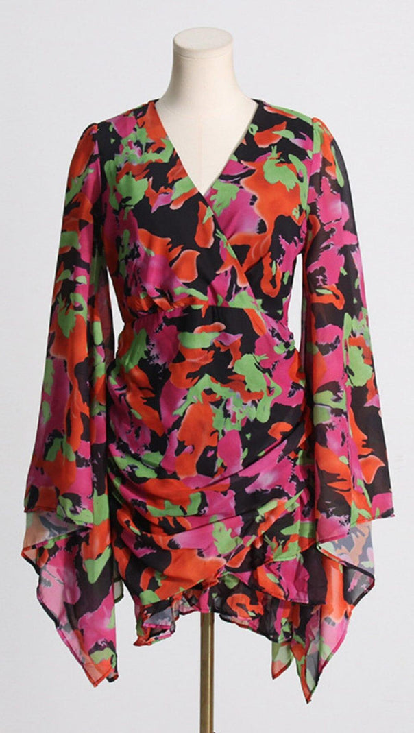 AIIZIE PRINTED RUFFLE MESH DRESS - product image