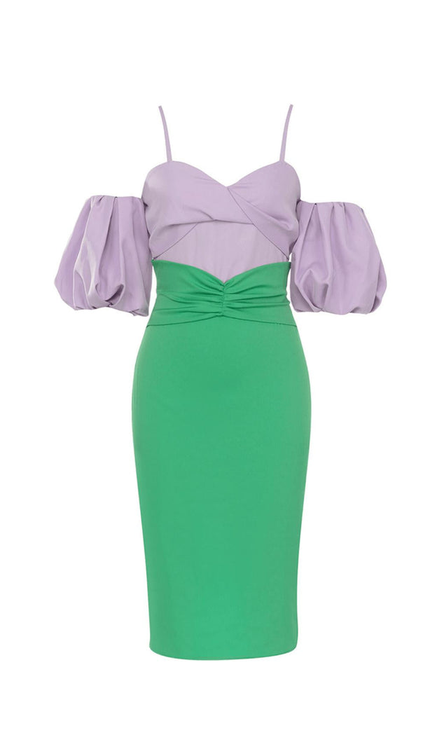 AIIZIE PUFF SLEEVE BODYCON STRAP MIDI DRESS - product image