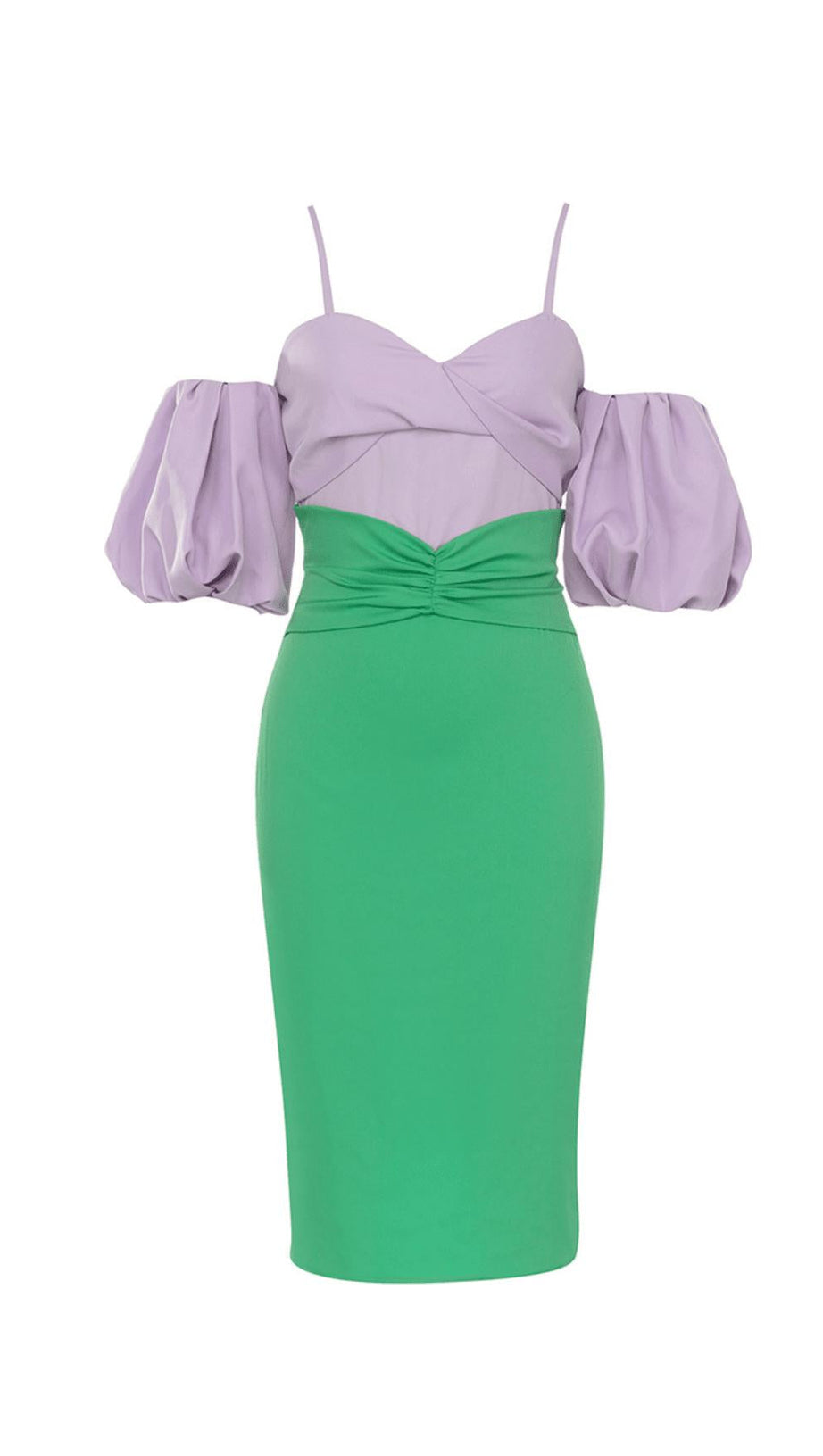 PUFF SLEEVE BODYCON STRAP MIDI DRESS