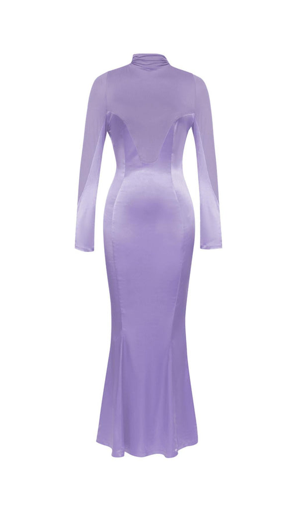 PURPLE LONG SLEEVE MESH MAXI DRESS