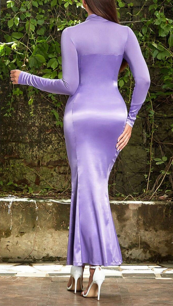 AIIZIE PURPLE LONG SLEEVE MESH MAXI DRESS - product image