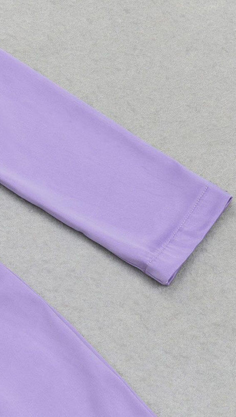 PURPLE LONG SLEEVE MESH MAXI DRESS