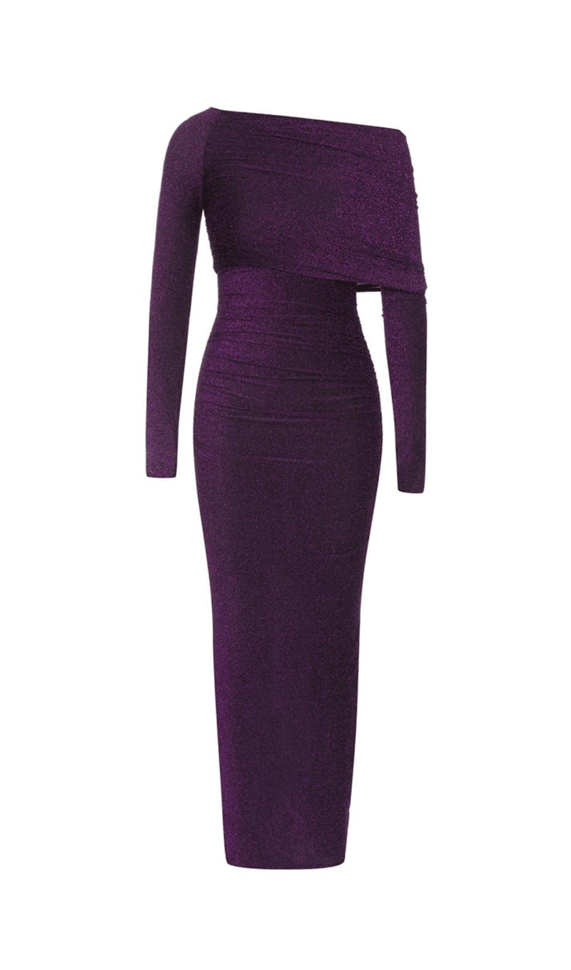 PURPLE LONG SLEEVE OFF SHOULDER BODYCON MAXI DRESS