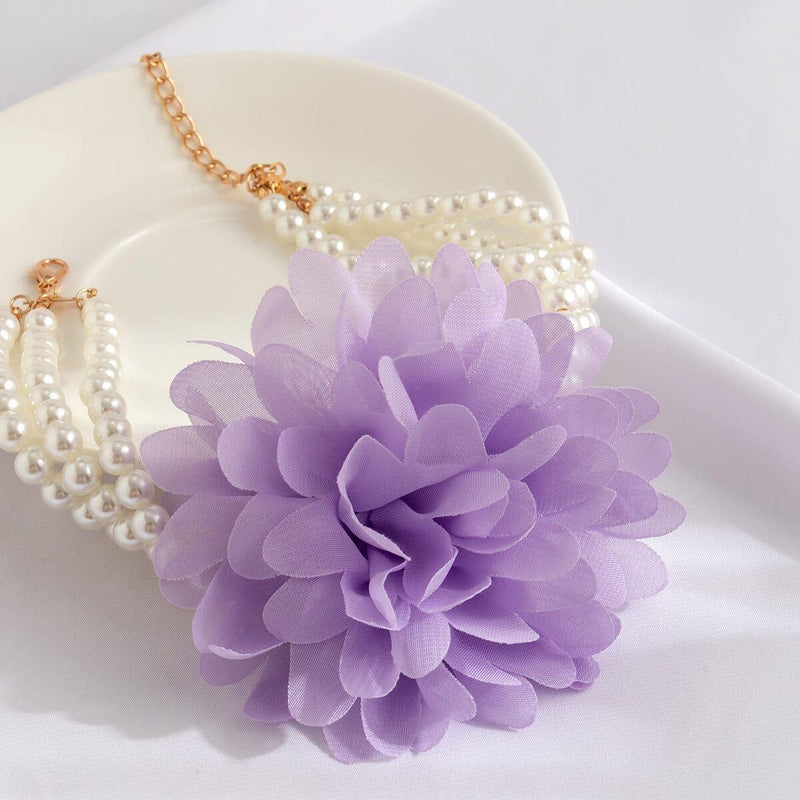 PURPLE PEARL EMBELLISHED FLOWER CHOKER