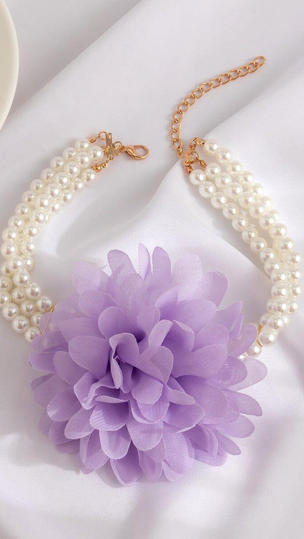 AIIZIE PURPLE PEARL EMBELLISHED FLOWER CHOKER - product image