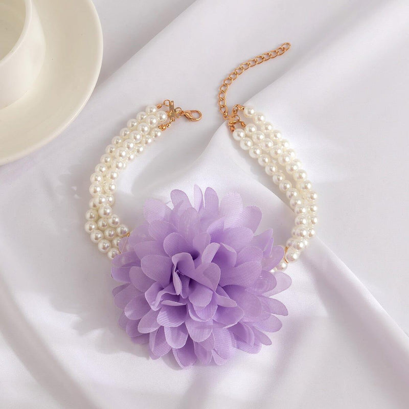 PURPLE PEARL EMBELLISHED FLOWER CHOKER