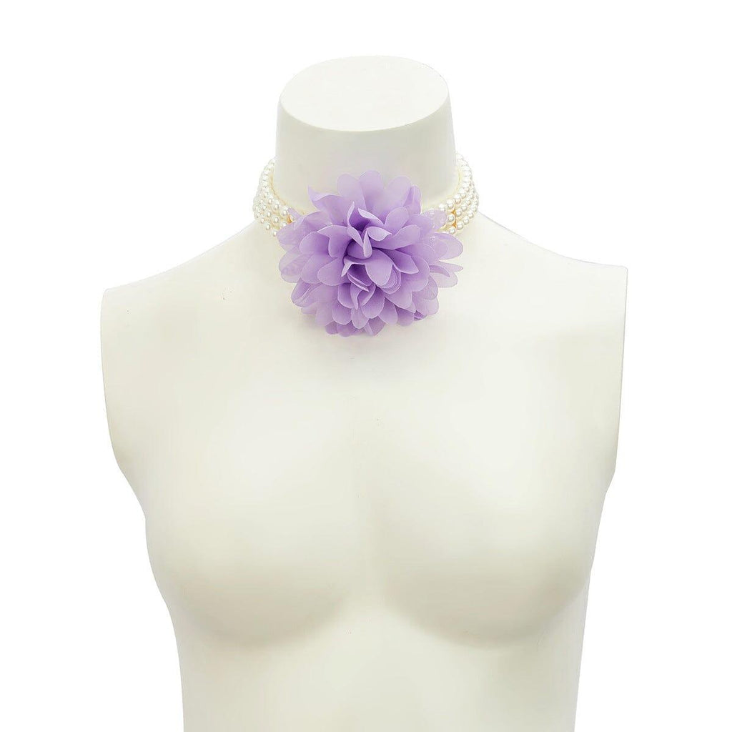 PURPLE PEARL EMBELLISHED FLOWER CHOKER