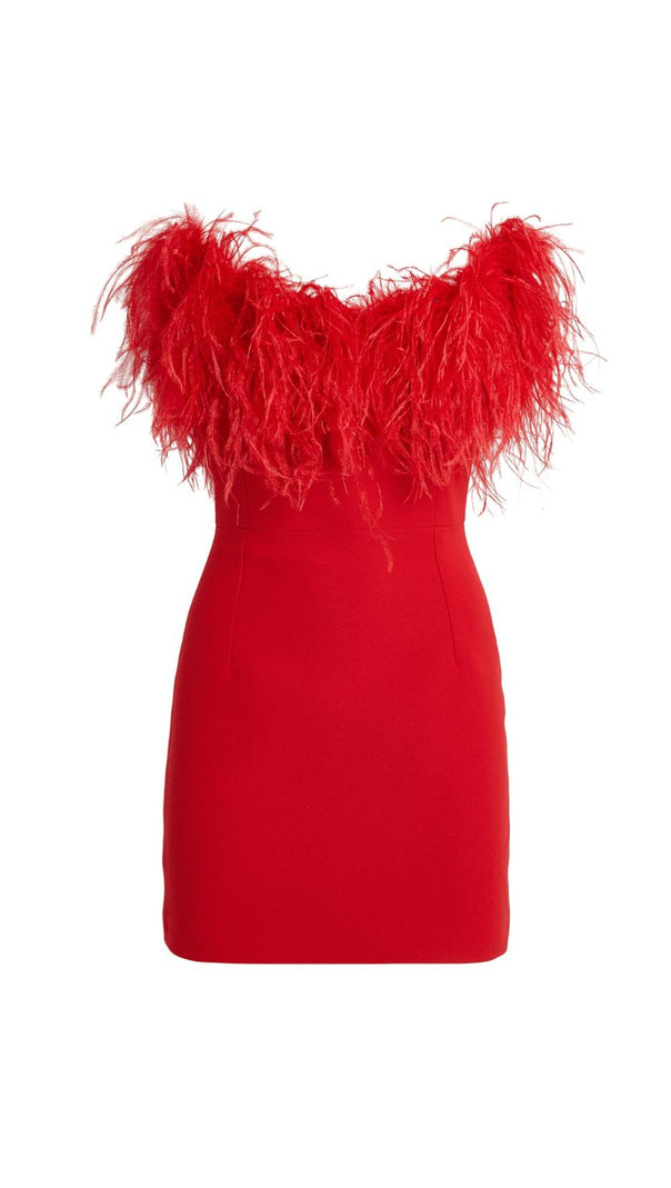 AIIZIE RED FEATHER TRIM MINI DRESS - product image