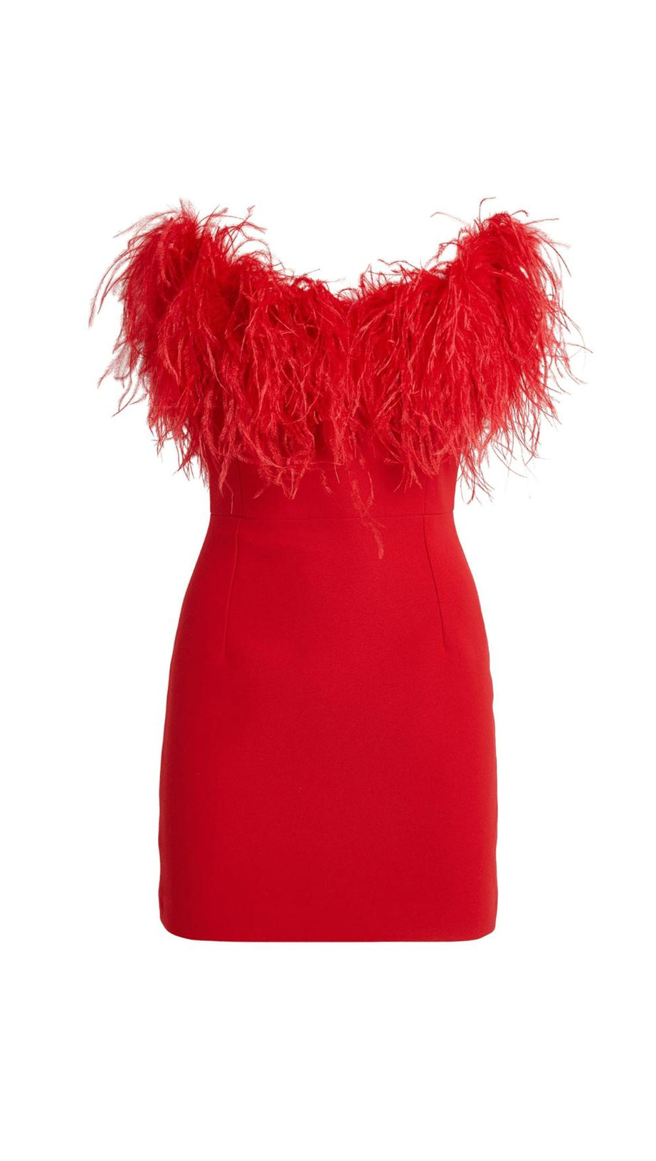 RED FEATHER TRIM MINI DRESS
