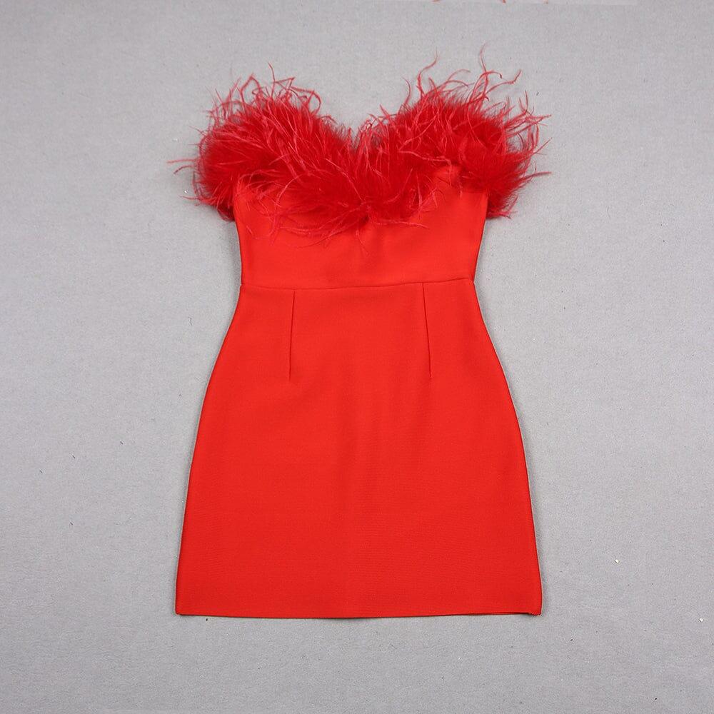 AIIZIE RED FEATHER TRIM MINI DRESS - product image