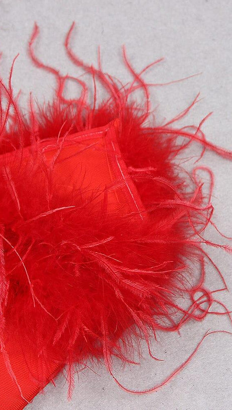 MINI ABITO CON BORDI IN PIUME ROSSE 