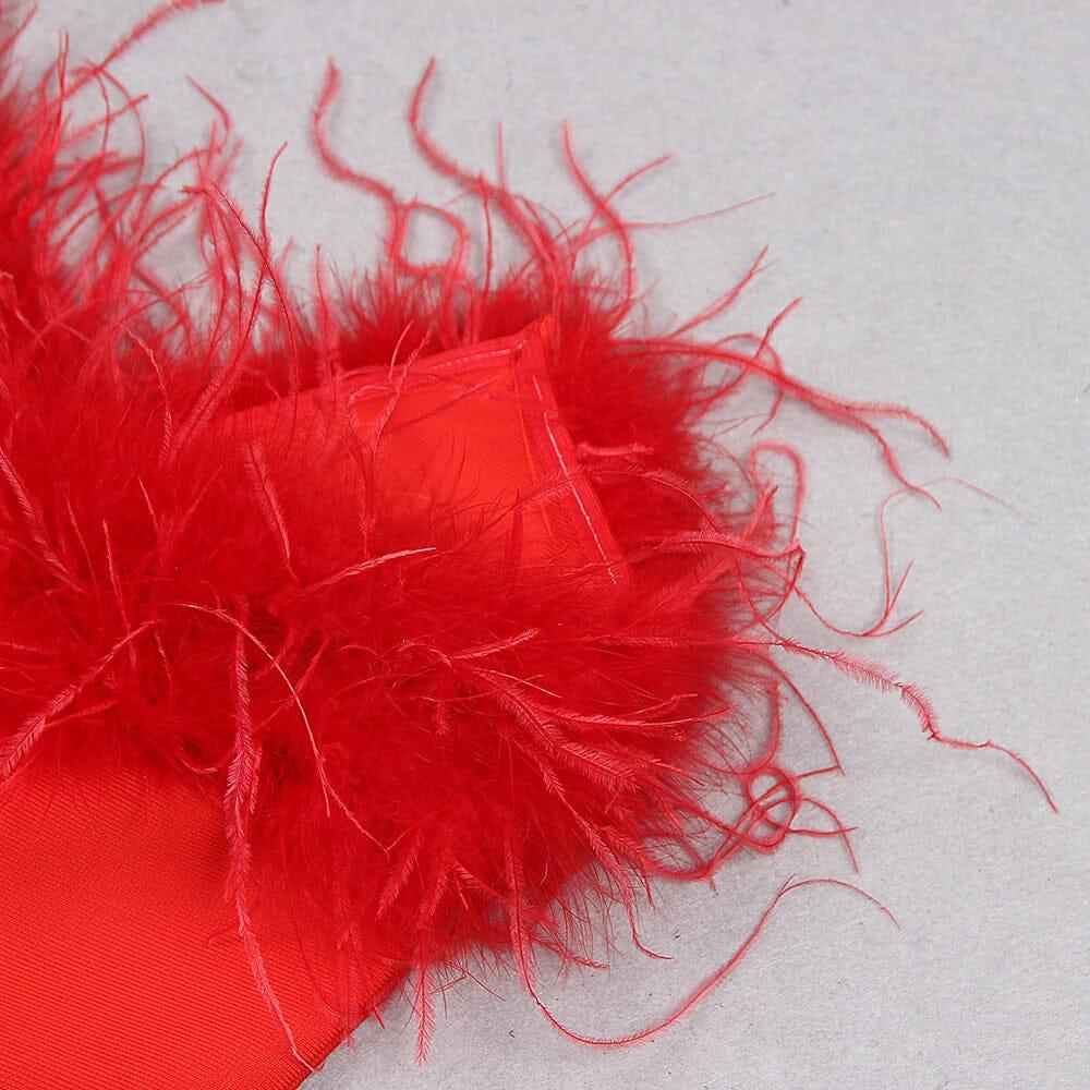 AIIZIE RED FEATHER TRIM MINI DRESS - product image