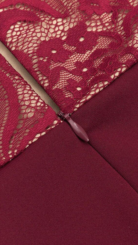 ABITO MIDI BUSTIER IN PIZZO CON SPALLE SCOPERTE ROSSO 