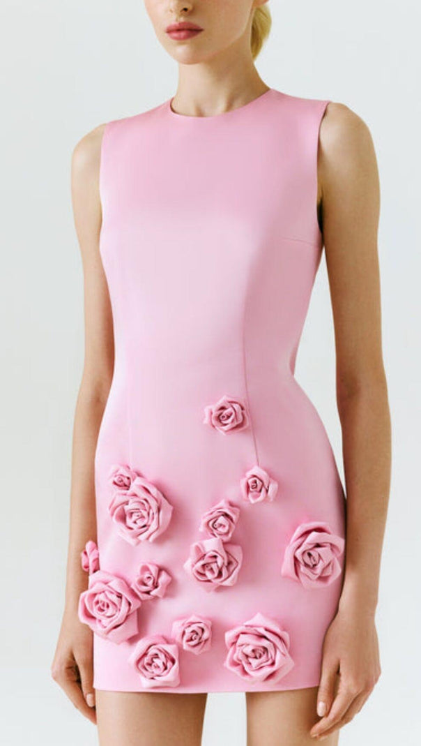 AIIZIE ROSE-APPLIQUÉ ROUND NECK CADY MINI DRESS - product image