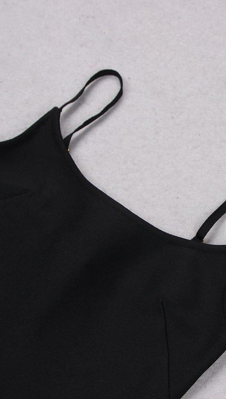 BANDAGE PEARL MESH MINI DRESS IN BLACK